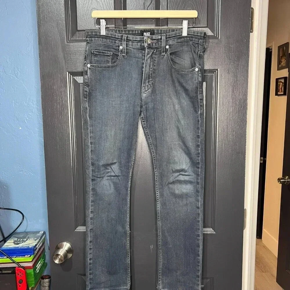 PAIGE Federal Jeans Acid Wash Dark Blue Men's Slim Straight Size 31 - Picture 2 of 13